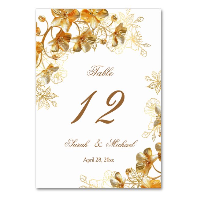 Numéro De Table Mariage floral 3D or (Par défaut)