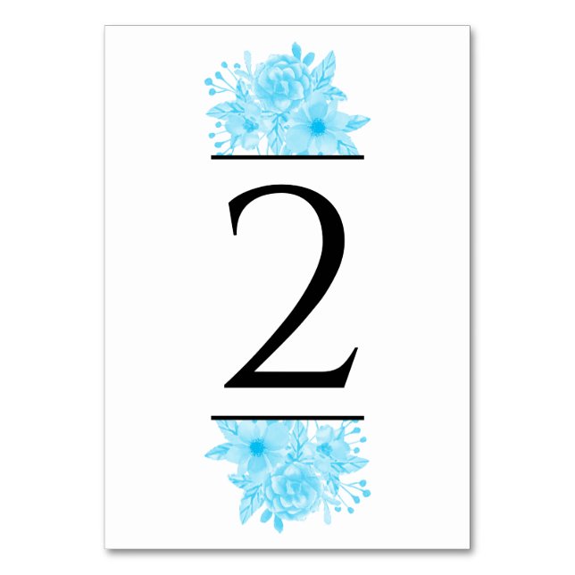 Numéro De Table Mariage floral à aquarelle bleue (Par défaut)
