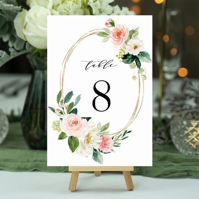 Numéro De Table Mariage floral à cadre d'or blanc brillant Numéro  (Créateur téléchargé)