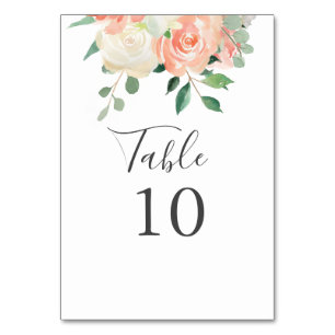 Numéro De Table Mariage floral à l'aquarelle de pêche