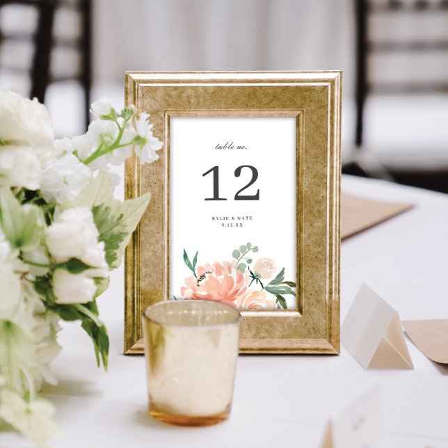 Numéro De Table Mariage Floral Aquarelle Douce Élégante (Créateur téléchargé)