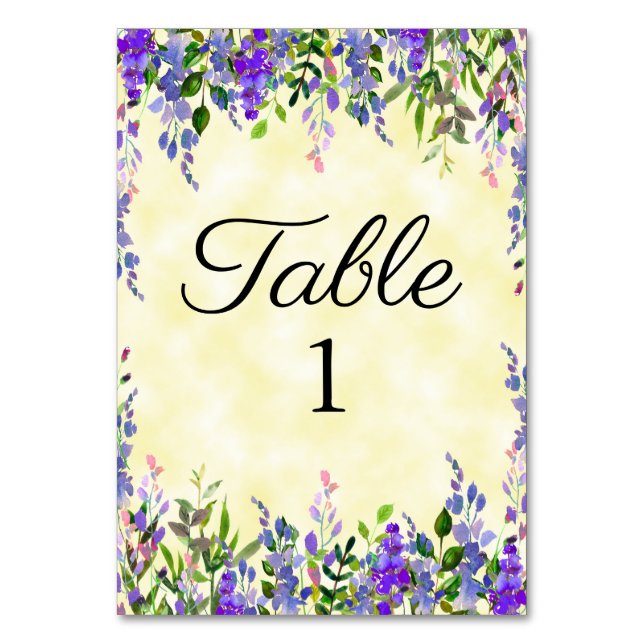 Numéro De Table Mariage floral aquarelle jaune violet (Par défaut)