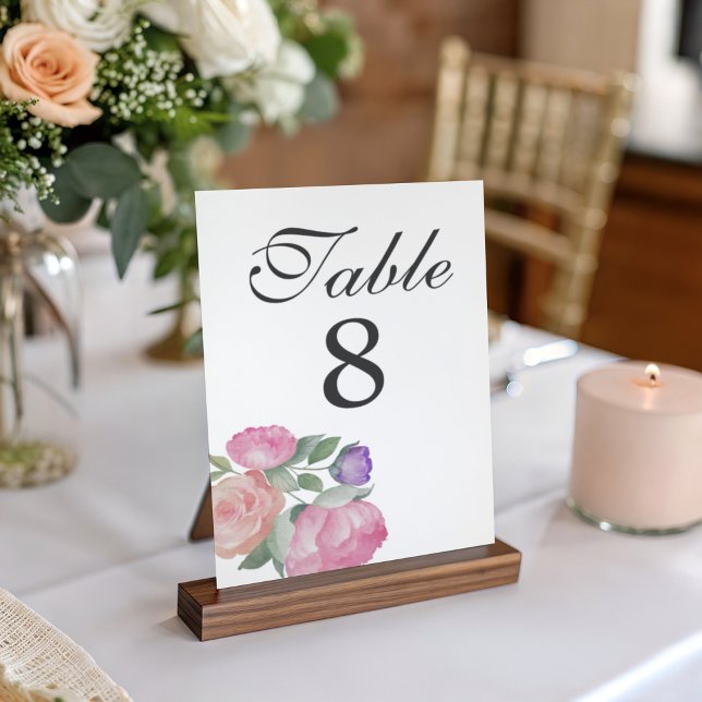 Numéro De Table Mariage Floral Aquarelle Rose et Violet (Créateur téléchargé)