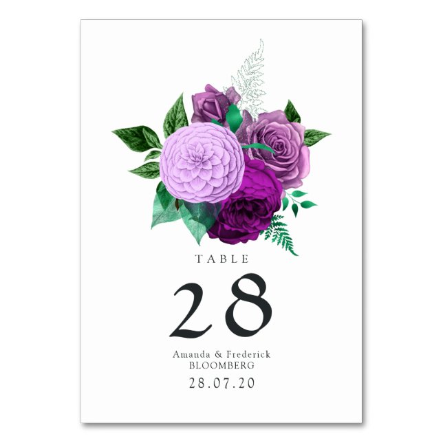 Numéro De Table Mariage floral aquarelle violet et vert (Par défaut)