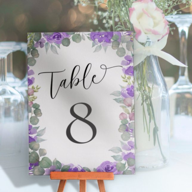 Numéro De Table Mariage Floral Aquarelle Violet Rustique (Créateur téléchargé)