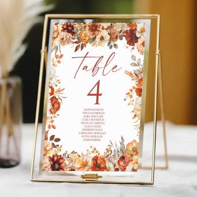 Numéro De Table Mariage Floral Automnal Élégant Rustique (Créateur téléchargé)