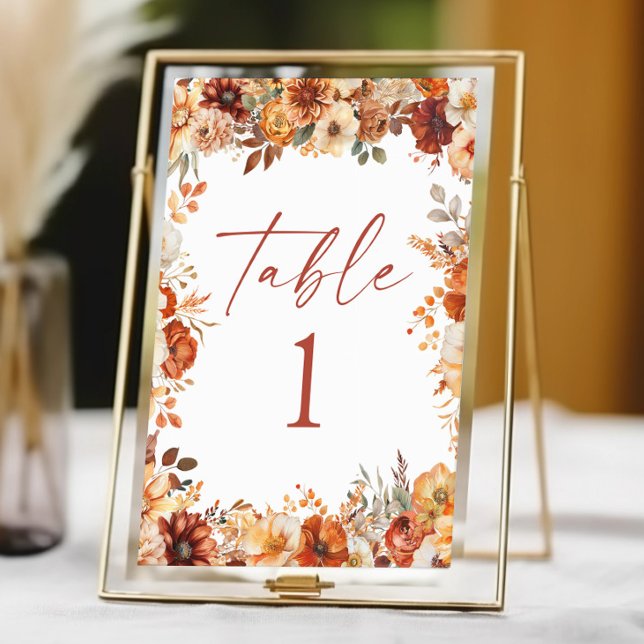Numéro De Table Mariage Floral Automnal Élégant Rustique (Créateur téléchargé)