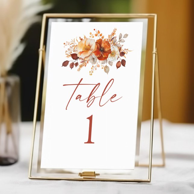 Numéro De Table Mariage Floral Automnal Élégant Rustique (Créateur téléchargé)
