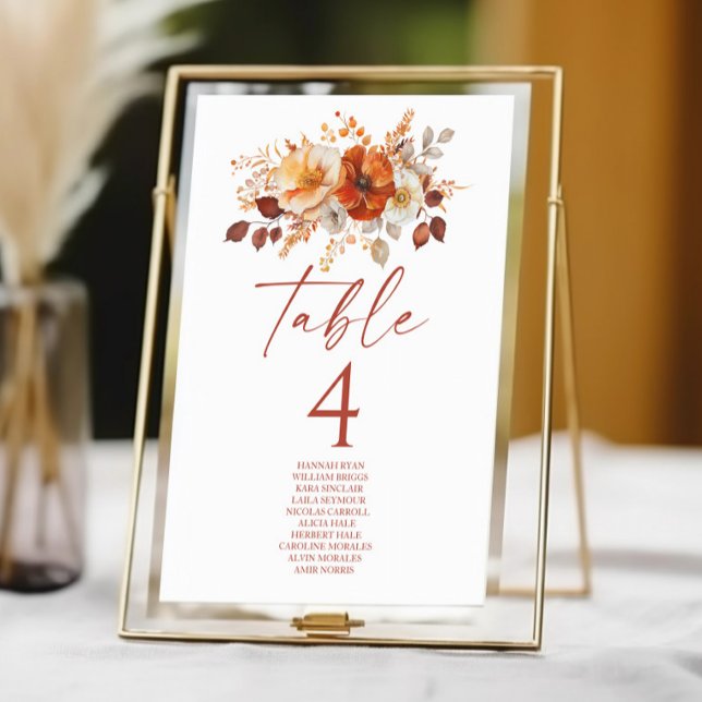 Numéro De Table Mariage Floral Automnal Élégant Rustique (Créateur téléchargé)
