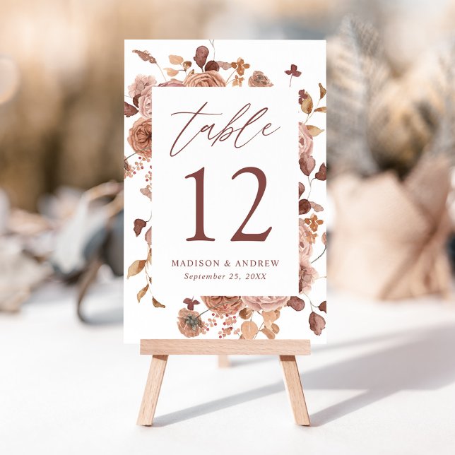 Numéro De Table Mariage Floral Automnal Romantique (Créateur téléchargé)