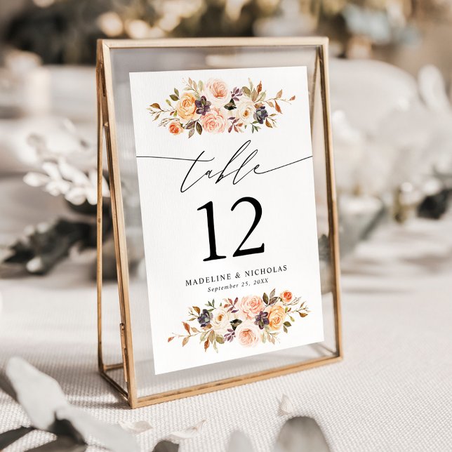 Numéro De Table Mariage Floral Automnal Rustique Élégant (Créateur téléchargé)