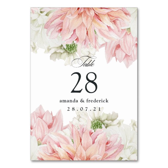 Numéro De Table Mariage Floral aux Dahlias Rosés (Par défaut)