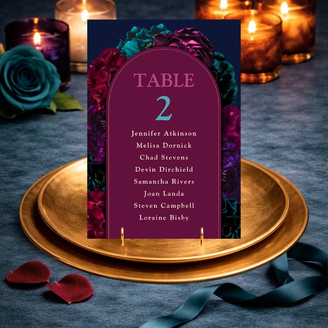 Numéro De Table Mariage floral aux tons de joaillerie (Créateur téléchargé)