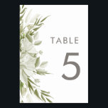 Numéro De Table Mariage Floral Blanc<br><div class="desc">Cet élégant thème de mariage est décoré de fleurs blanches et de verdure sur un arrière - plan de lin blanc immaculé. En utilisant la typographie sans serif et des notes subtiles de calligraphie manuscrite,  ce design est à la fois moderne et classique.</div>