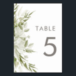 Numéro De Table Mariage Floral Blanc<br><div class="desc">Cet élégant thème de mariage est décoré de fleurs blanches et de verdure sur un arrière - plan de lin blanc immaculé. En utilisant la typographie sans serif et des notes subtiles de calligraphie manuscrite,  ce design est à la fois moderne et classique.</div>