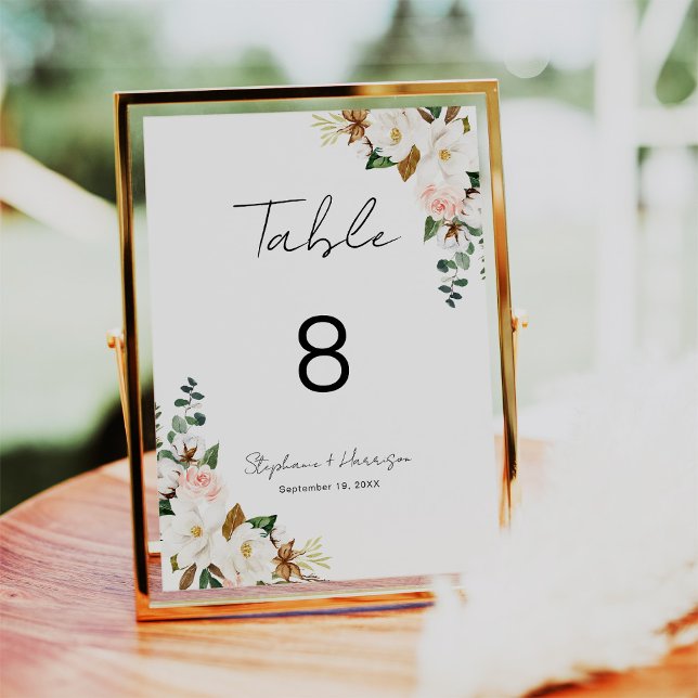 Numéro De Table Mariage floral blanc et rose vif (Créateur téléchargé)