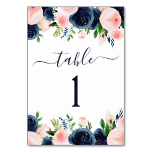 Numéro De Table Mariage floral bleu bleu bleu bleu rose marine