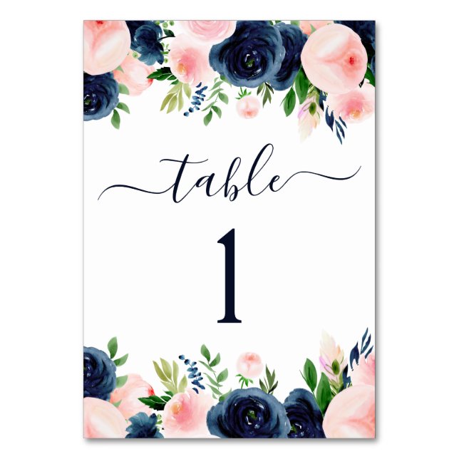 Numéro De Table Mariage floral bleu bleu bleu bleu rose marine (Dos)