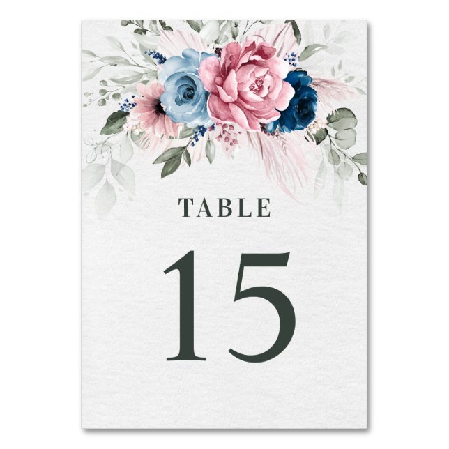 Numéro De Table Mariage floral bleu bleu bleu pastel rose (Par défaut)
