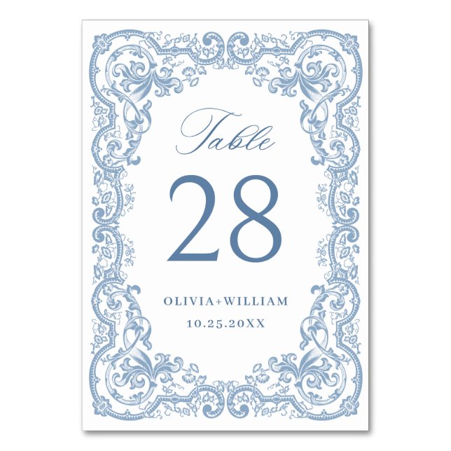 Numéro De Table Mariage Floral bleu bleu de la Renaissance (Par défaut)