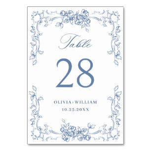 Numéro De Table Mariage Floral bleu bleu de la Renaissance