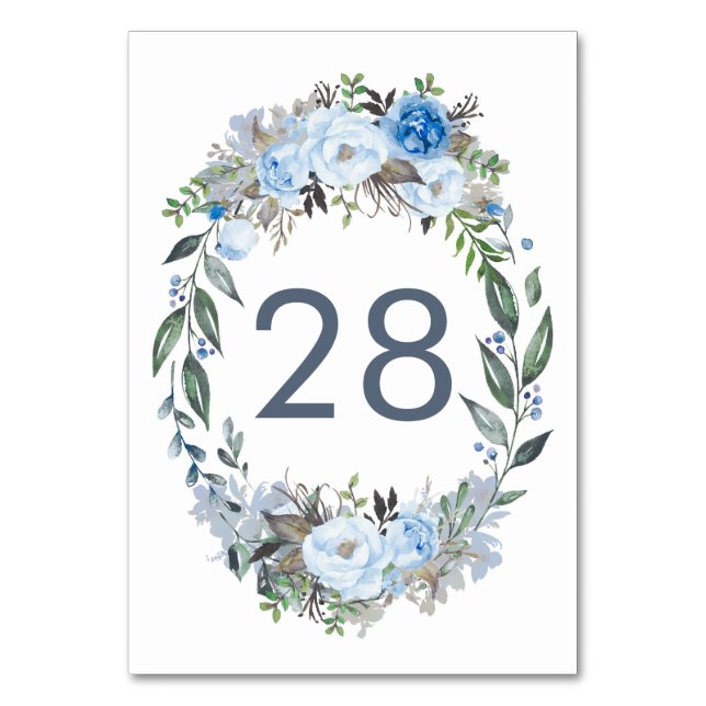 Numéro De Table Mariage floral bleu Dusty (Dos)