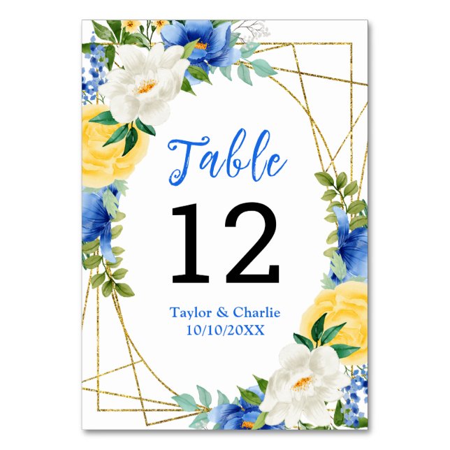 Numéro De Table Mariage floral bleu et jaune (Par défaut)