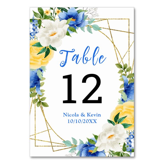 Numéro De Table Mariage Floral Bleu et Jaune (Par défaut)
