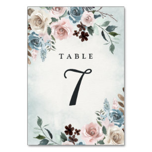 Numéro De Table Mariage floral bleu et rose pâle