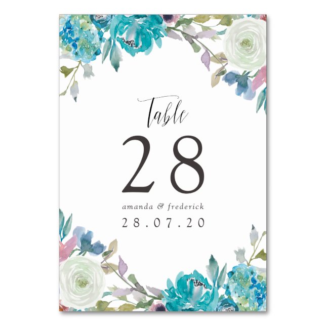 Numéro De Table Mariage floral bleu et turquoise (Par défaut)