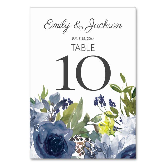 Numéro De Table Mariage floral bleu marine blanc jaune (Par défaut)