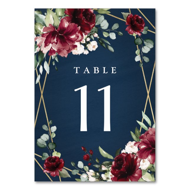 Numéro De Table Mariage floral bleu marine Bourgogne bleu rose (Par défaut)
