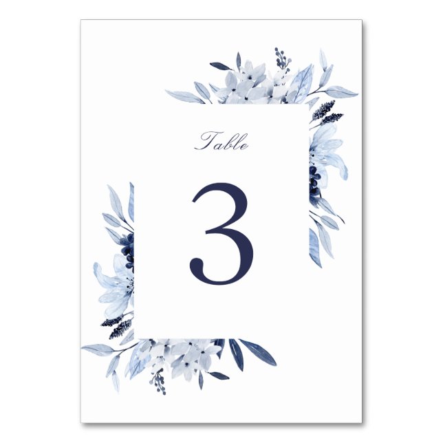 Numéro De Table Mariage floral bleu marine moderne (Par défaut)