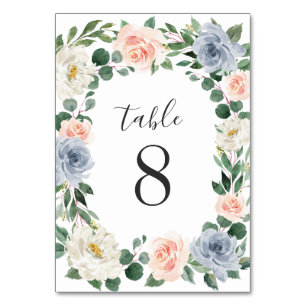 Numéro De Table Mariage floral bleu pâle rose rose pâle