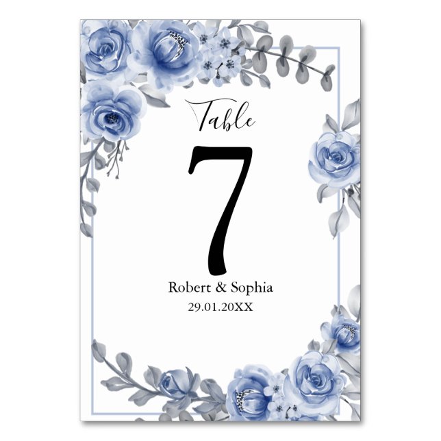 Numéro De Table Mariage Floral Bleu Poussiéreux (Par défaut)