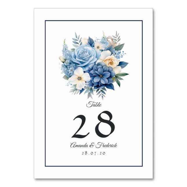 Numéro De Table Mariage Floral Bleu Poussiéreux (Par défaut)