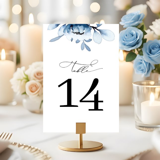 Numéro De Table Mariage Floral Bleu Poussiéreux Moderne (Créateur téléchargé)