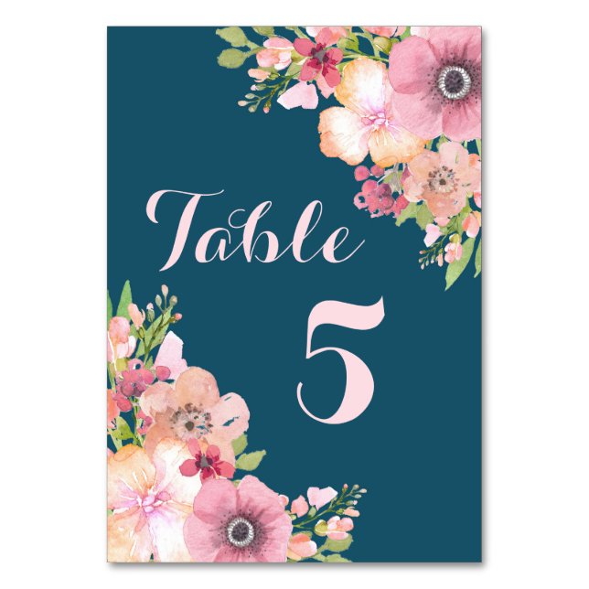 Numéro De Table Mariage floral bleu rose de la Marine Numéro de ta (Par défaut)