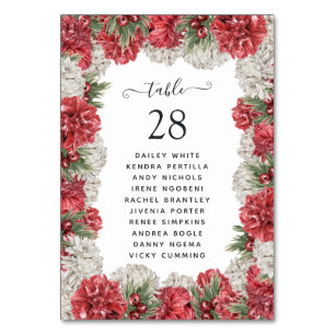 Numéro De Table Mariage floral bordeaux et blanc