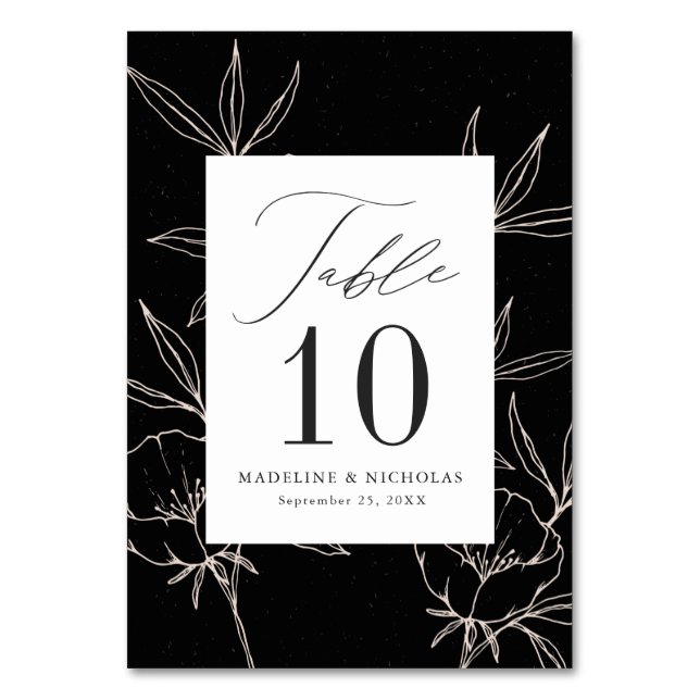 Numéro De Table Mariage Floral Botanique Moderne Noir & Crème (Par défaut)