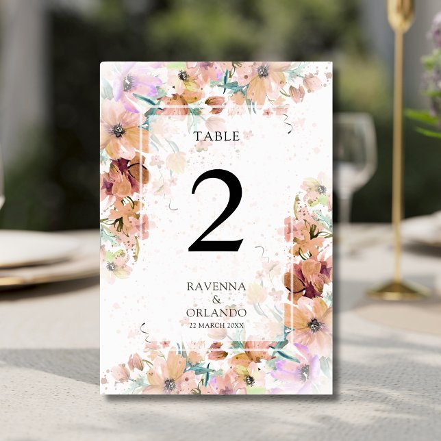 Numéro De Table Mariage Floral Botanique Romantique aux Tons de Te (Créateur téléchargé)