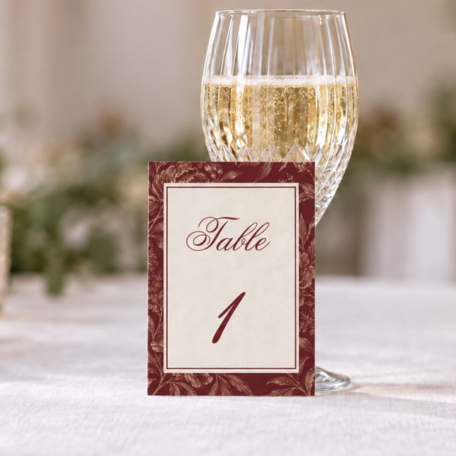 Numéro De Table Mariage Floral Bourgogne (Créateur téléchargé)