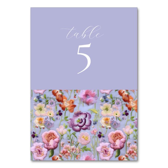 Numéro De Table Mariage Floral Brodé Violet (Par défaut)