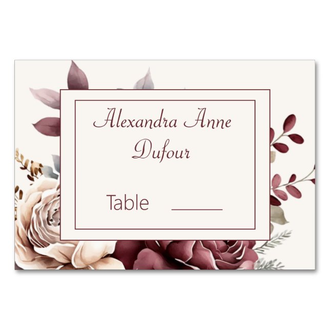 Numéro De Table Mariage floral Champagne et Burgandy (Devant)
