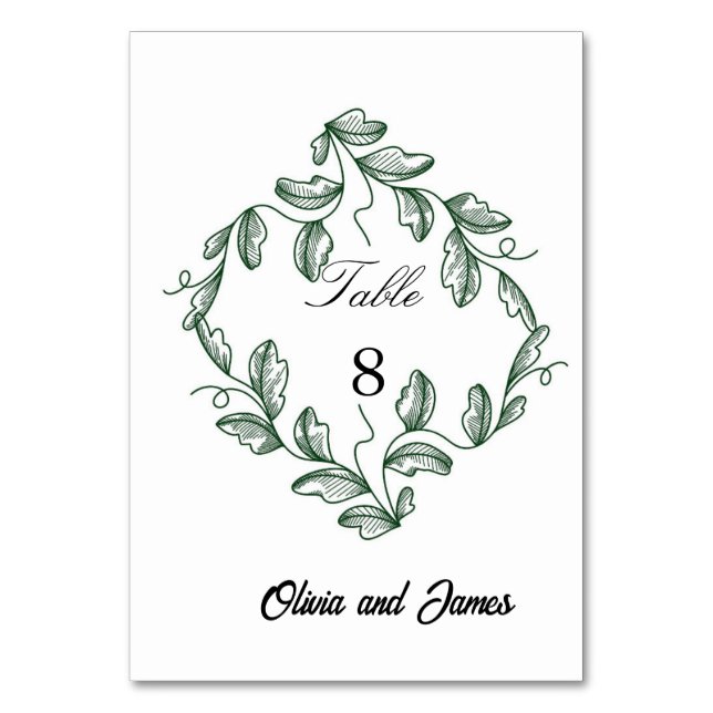 Numéro De Table Mariage Floral Classique Vert Sauge (Par défaut)
