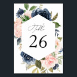 Numéro De Table Mariage floral couleur marine et bleu<br><div class="desc">Une aquarelle moderne bleu et des fleurs bleu marine. Le texte et les couleurs de cette carte peuvent être personnalisés.</div>