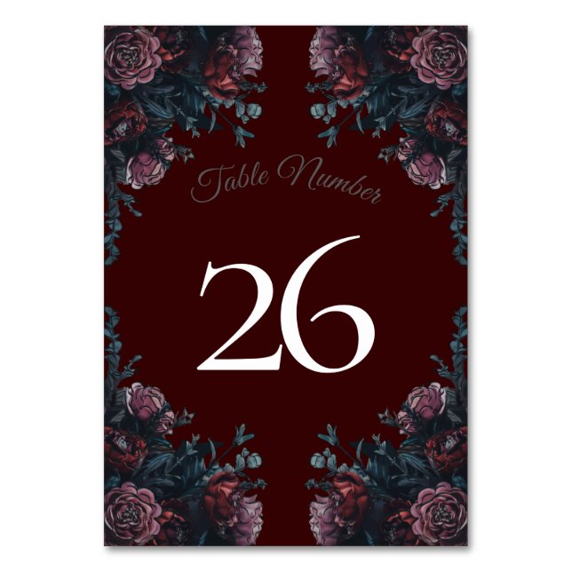 Numéro De Table Mariage Floral d'Automne Marron Foncé (Dos)