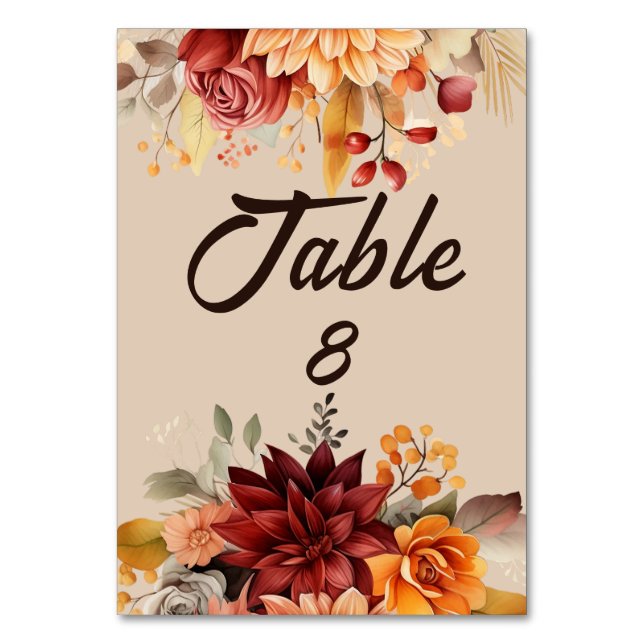 Numéro De Table Mariage Floral d'Automne Terracotta Clair  (Par défaut)