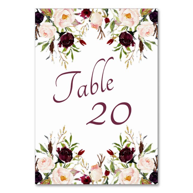 Numéro De Table Mariage floral de Bourgogne (Par défaut)