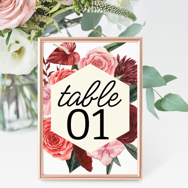 Numéro De Table Mariage floral de Burgundy Fall (Créateur téléchargé)